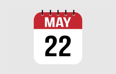 22 Mayıs takvim simgesi. Mayıs günleri ve haftalar için kırmızı takvim vektörü.