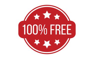 Beyaz arkaplanda% 100 Serbest Kauçuk Mühür Vektörü çizimi izole edildi