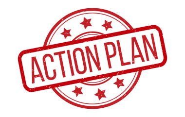 Kırmızı Eylem Planı Kauçuk Damga Mühür Vektörü illüstrasyonu beyaz arkaplanda izole edildi