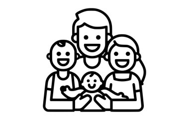 Uygulamalar ve web siteleri için Aile Düz Simgesi Siyah ve Beyaz Vektör simgesi
