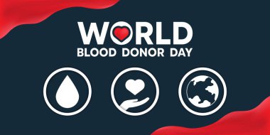 Dünya Kan Bağışı Günü. Kan, el, kalp ve toprak. Kartlar, afişler, posterler, medya ve daha fazlası için harika. Siyah arkaplan.