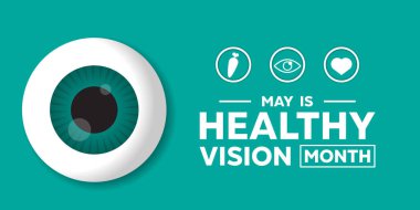 Sağlıklı Görüş Ayı. Göz, havuç ve kalp. Kartlar, afişler, posterler, sosyal medya ve daha fazlası için harika. Yeşil arkaplan.