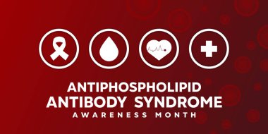 Antifosfolipid Antikor Sendromu APS Bilinç Ayı. Kurdele, kan, kalp ve artı ikon. Kartlar, afişler, posterler, sosyal medya ve daha fazlası için harika. Kırmızı arkaplan. 