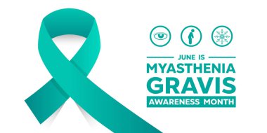 Myasthenia Gravis Farkındalık Ayı. Kurdele, insan ikonu, göz ve daha fazlası. Kartlar, afişler, posterler, sosyal medya ve daha fazlası için harika. Beyaz arkaplan.  