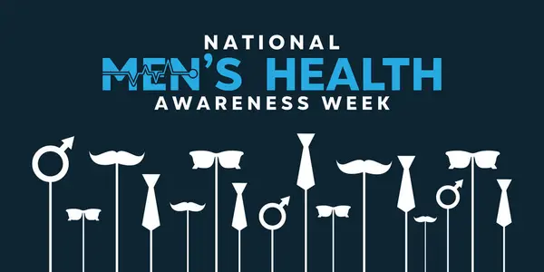 Ulusal Erkek Sağlığı Bilinci Haftası. Kartlar, afişler, posterler, sosyal medya ve daha fazlası için harika. Koyu mavi arkaplan. 