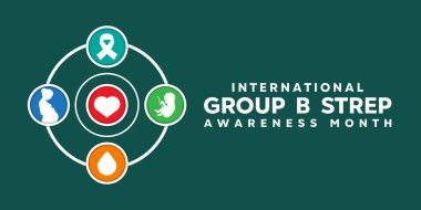 Uluslararası Grup B Strep Farkındalık Ayı. Kartlar, afişler, posterler, sosyal medya ve daha fazlası için harika. Koyu yeşil arkaplan. 