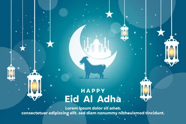 Bayramın kutlu olsun. Keçi, hilal, fener ve daha fazlası. Kartlar, afişler, posterler, sosyal medya ve daha fazlası için harika. Mavi arkaplan. 