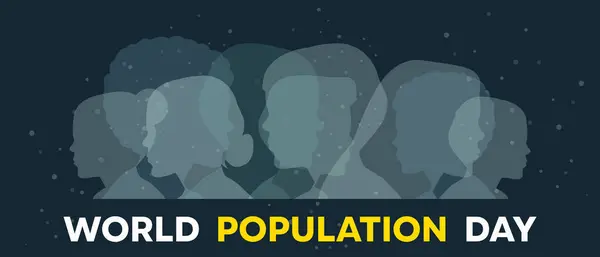 Dünya nüfus günü. İnsan ve yıldız. Kartlar, afişler, posterler, sosyal medya ve daha fazlası için harika. Siyah arkaplan.