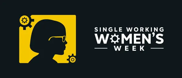 Bekar Çalışan Kadınlar Haftası. Kadınlar, gözlükler ve vites simgesi. Kartlar, afişler, posterler, sosyal medya ve daha fazlası için harika. Siyah arkaplan.