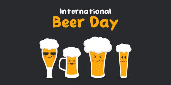 stock vector International Beer day. Cute beer. suitable for cards, banners, posters, social media and more. Black background.