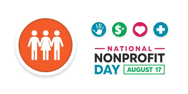 stock vector National Nonprofit Day. People, hand, money, eart and plus icon. Great for cards, banners, posters, social media and more. White background.