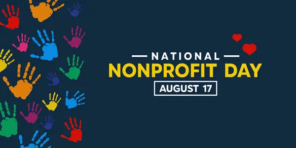 Kar amacı gütmeyen Ulusal Gün. Kalp ve el. Kartlar, afişler, posterler, sosyal medya ve daha fazlası için harika. Koyu mavi arkaplan