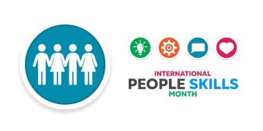 International People Skills Month. People, lamp, gear message, and heart. Great for cards, banners, posters, social media and more. White background. clipart