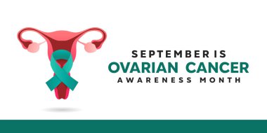 National Ovarian Cancer Awareness Month. Vagina and ribbon. Great for cards, banners, posters, social media and more. White background.