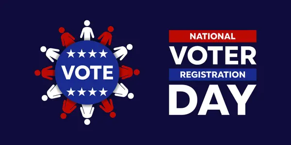 stock vector National Voter Registration Day. Peoples and star. Great for cards, banners, posters, social media and more. Dark blue background.