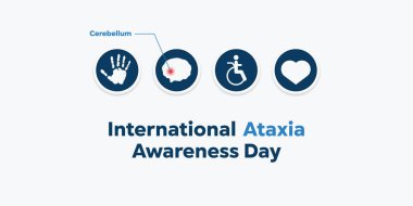Uluslararası Ataxia Bilinç Günü. El, beyin, insanlar ve kalp. Kartlar, afişler, posterler, sosyal medya ve daha fazlası için harika. Beyaz arkaplan.