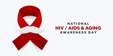 National HIV AIDS and Aging Awareness Day. Ribbon and mustache. Great for cards, banners, posters, social media and more. White background.