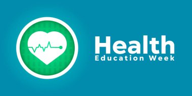 Ulusal Sağlık Eğitim Haftası. Kalp. Kartlar, afişler, posterler, sosyal medya ve daha fazlası için harika. Mavi arkaplan.