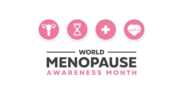 World Menopause Awareness Month. Vagina, time, plus icon and heart. Great for cards, banners, posters, social media and more. White background.