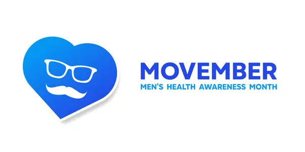 Movember Farkındalık Ayı. Kalp, bıyık ve gözlük. Kartlar, afişler, posterler, sosyal medya ve daha fazlası için harika. Beyaz arkaplan.