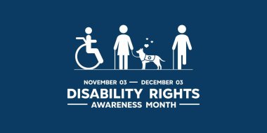 Disability Rights Awareness Month. Peoples, heart and dog. Great for cards, banners, posters, social media and more. Dark blue background. clipart