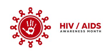 HIV AIDS Farkındalığı Ayı. El, kalp ve kurdele. Kartlar, afişler, posterler, sosyal medya ve daha fazlası için harika. Beyaz arkaplan. 