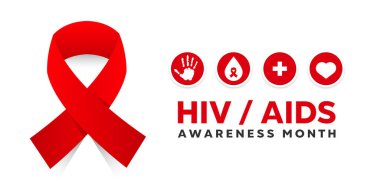 HIV AIDS Farkındalığı Ayı. Kurdele, el ve daha fazlası. Kartlar, afişler, posterler, sosyal medya ve daha fazlası için harika. Beyaz arkaplan. 