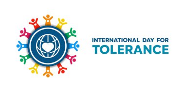 Uluslararası Hoşgörü Günü. İnsanlar, toprak ve kalp. Kartlar, afişler, posterler, sosyal medya ve daha fazlası için harika. Beyaz arkaplan. 