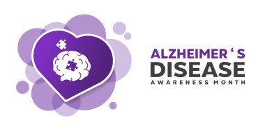 Ulusal Alzheimer Hastalıkları Bilinç Ayı. Kalp, beyin ve yapboz. Kartlar, afişler, posterler, sosyal medya ve daha fazlası için harika. Beyaz arkaplan.