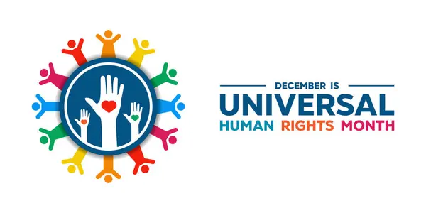 Aralık, Evrensel Haklar Ayı. Kartlar, afişler, posterler, sosyal medya ve daha fazlası için harika. Beyaz arkaplan.