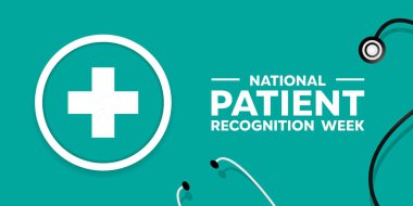 Ulusal Hasta Tanıma Haftası. Artı ikon ve stesthoskop. Kartlar, afişler, posterler, sosyal medya ve daha fazlası için harika. Yeşil arkaplan. 