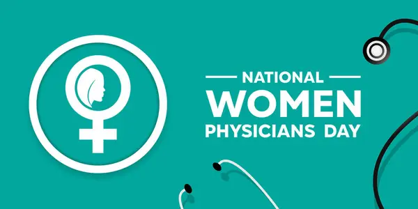 Ulusal Kadın Hekimler Günü. Kadınlar ve stesthoskop. Kartlar, afişler, posterler, sosyal medya ve daha fazlası için harika. Yeşil arkaplan. 