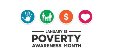 Poverty Awareness Month. Hand, people, money and heart. Great for cards, banners, posters, social media and more. White background. clipart