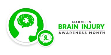 Mart, beyin hasarı farkındalığı ayıdır. Beyin, kurdele ve insan. Kartlar, afişler, posterler, sosyal medya ve daha fazlası için harika. Beyaz arkaplan.