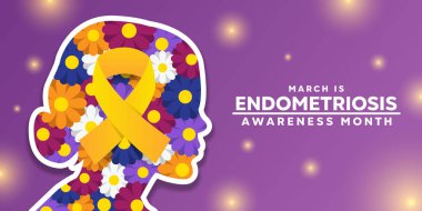 March Endometriosis Farkındalık Ayı. Kadınlar, kurdele ve ışık. Kartlar, afişler, posterler, sosyal medya ve daha fazlası için harika. Mor arkaplan.