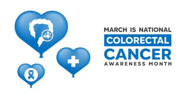 March Is National Colorectal Cancer Awareness Month. Intestines, ribbon, and plus icon. Great for cards, banners, posters, social media and more. White background.  clipart