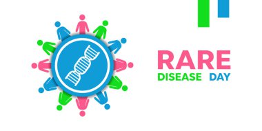 Nadir Hastalıklar Günü. İnsanlardan ve DNA 'dan. Kartlar, afişler, posterler, sosyal medya ve daha fazlası için harika. Beyaz arkaplan.  