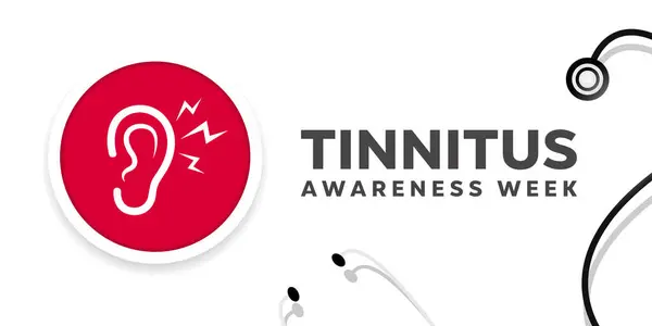 Tinnitus Farkındalık Haftası. Kulak ve stesthoskop. Kartlar, afişler, posterler, sosyal medya ve daha fazlası için harika. Beyaz arkaplan.  