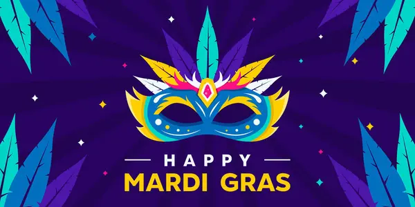 Mutlu Mardi Glas 'lar. Maske ve daha fazlası. Kartlar, afişler, posterler, sosyal medya ve daha fazlası için harika. Mor arkaplan.  