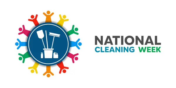 Ulusal Temizlik Haftası. İnsanlar ve daha fazlası. Kartlar, afişler, posterler, sosyal medya ve daha fazlası için harika. Beyaz arkaplan.   