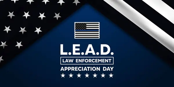 Ulusal Yasa Uygulama Günü (LEAD). Yıldız ve bayrak. Kartlar, afişler, posterler, sosyal medya ve daha fazlası için harika. Mavi arkaplan. 