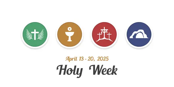 Kutsal hafta 2025. Haç, palmiye yaprakları ve daha fazlası. Kartlar, afişler, posterler, sosyal medya ve daha fazlası için harika. Beyaz arkaplan.