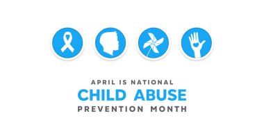 Nisan ayı çocuk istismarını önleme ayıdır. Kurdele, çocuk, yel değirmeni ve el. Posterler, afişler, sosyal medya ve daha fazlası için harika. Beyaz arkaplan.