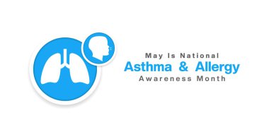 May, Astım ve Alerji Farkındalığı Ayı. Akciğer ve insan. Posterler, afişler, sosyal medya ve daha fazlası için harika. Beyaz arkaplan.