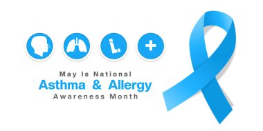 May, Astım ve Alerji Farkındalığı Ayı. Posterler, afişler, sosyal medya ve daha fazlası için harika. Beyaz arkaplan.