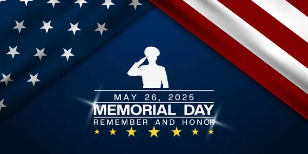 26 Mayıs 2025 Anma Günü. Amerikan bayrağı, insan, yıldız ve ışık. Posterler, afişler, sosyal medya ve daha fazlası için harika. Koyu mavi arkaplan.