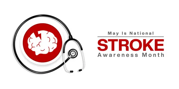 Mayıs, Ulusal Felç Farkındalık Ayı. Beyin ve steteskop. Posterler, afişler, sosyal medya ve daha fazlası için harika. Beyaz arkaplan. 