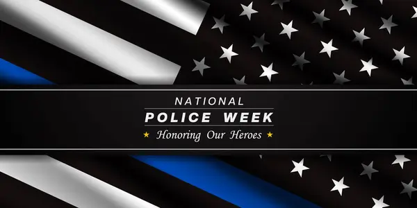 Mayıs, Ulusal Polis Haftası. Posterler, afişler, sosyal medya ve daha fazlası için harika. Siyah arkaplan.