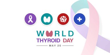 Dünya Tiroid Günü. Kurdele, tiroit ve daha fazlası. Posterler, afişler, sosyal medya ve daha fazlası için harika. Beyaz arkaplan. 