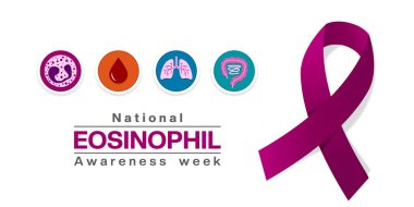 Ulusal Eosinophil Farkındalık Haftası. Eozinophil, kan, akciğer, bağırsak ve kurdele. Posterler, afişler, sosyal medya ve daha fazlası için harika. Beyaz arkaplan.